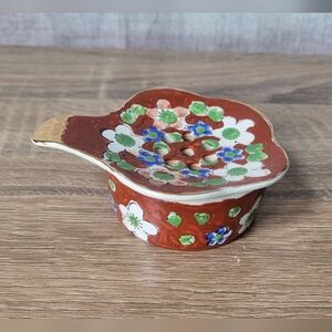Vintage Artisan Floral Ceramic Tea Bag Holder Strainer